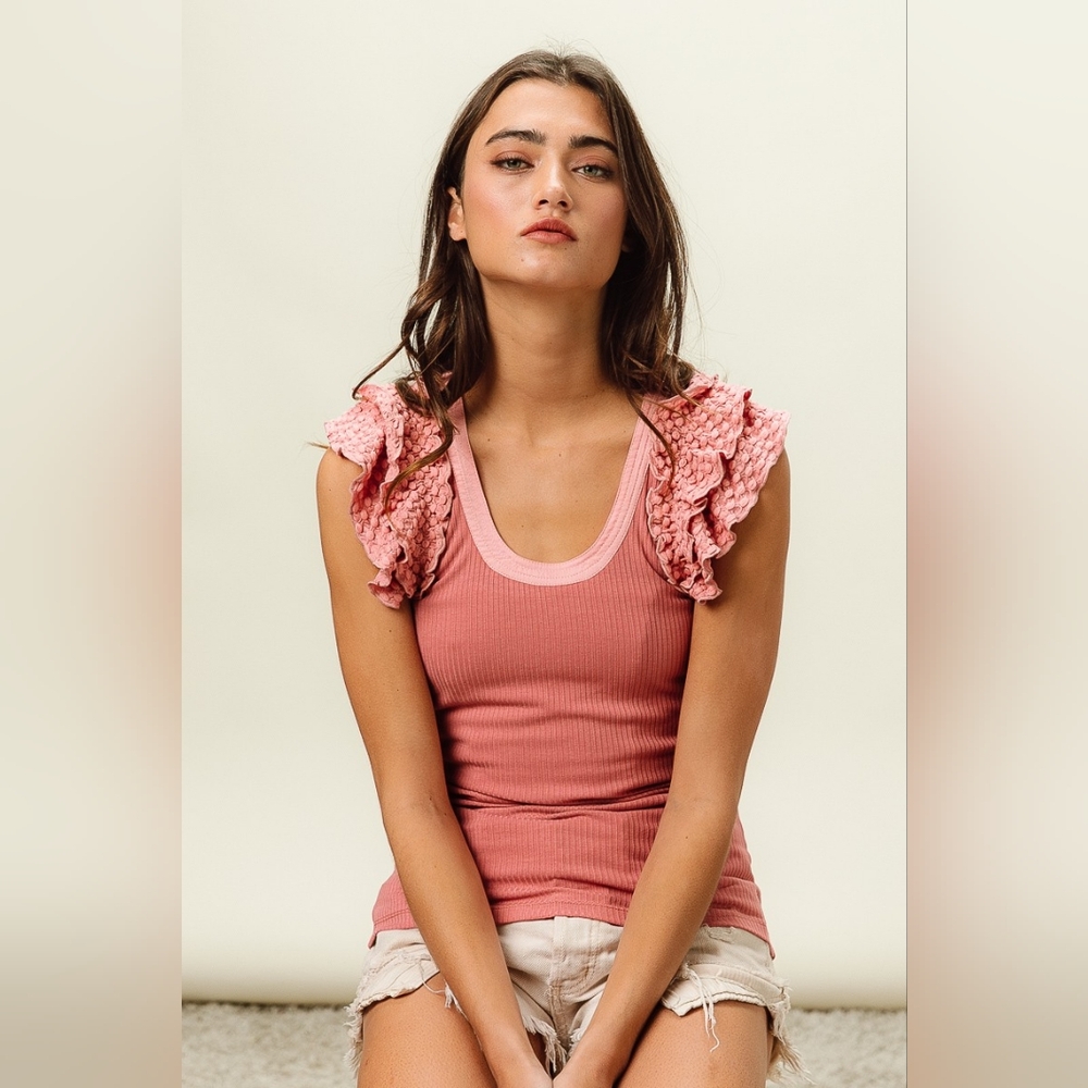 BiBi Rib Knit With Textured Ruffled Top - Picture 5 of 13
